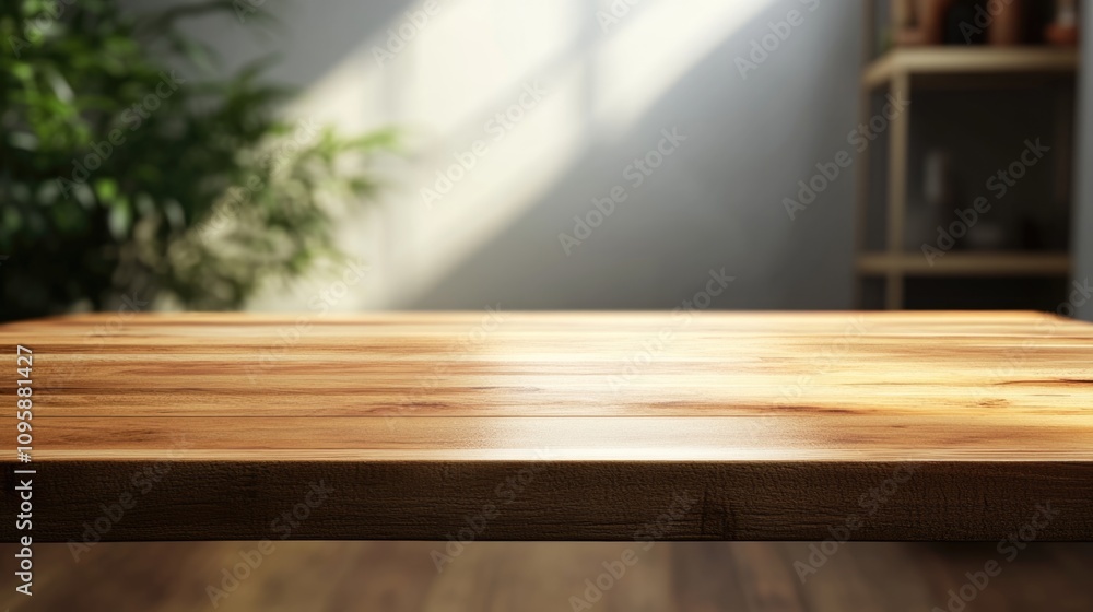 Wooden table with blurred wall background, for display or montage your products. Mockup for display of product. Wooden table with blurred wall background, for display or montage your products. Mockup for display of product.