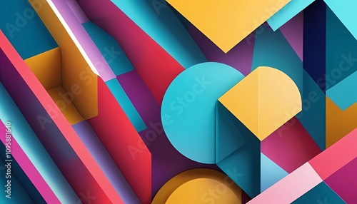 Abstract shapes and vibrant colors, minimalistic design, geometric patterns, modern digital art