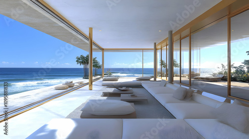 Wallpaper Mural Modern Beach House Living Room 3D Illustration Torontodigital.ca