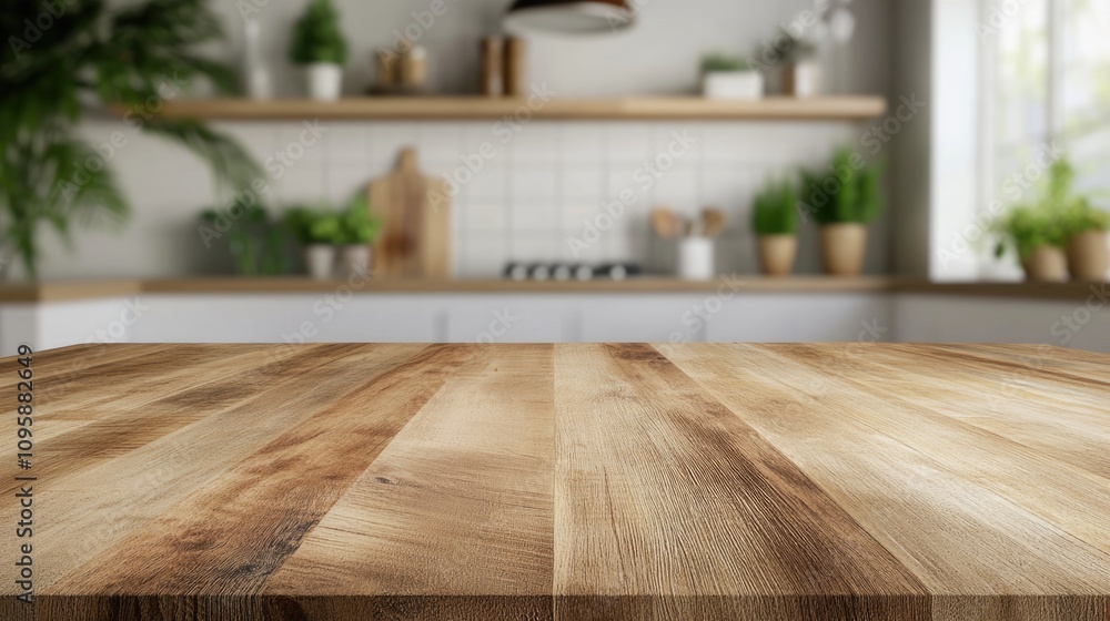 Empty beautiful wood tabletop counter on interior in clean and kitchen with bokeh bright background. Ready for display, product montage. Empty beautiful wood tabletop counter on interior in clean and kitchen with bokeh bright background. Ready for display, product montage.