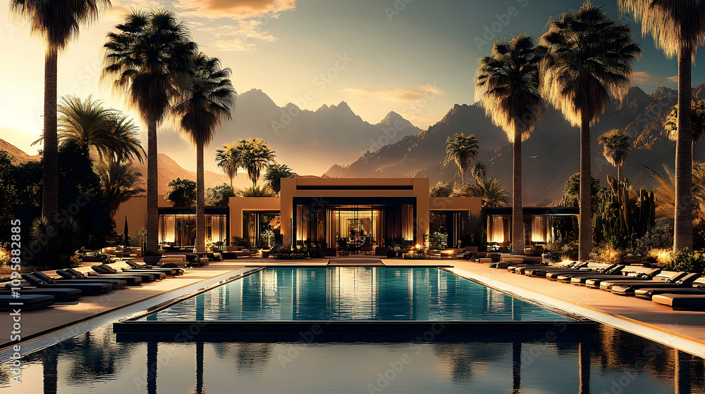 Fototapeta premium Luxury Resort Pool with Mountain View - Realistic Image