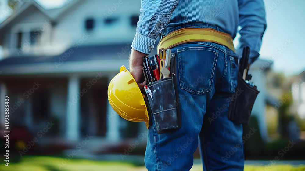 Construction Worker Holding Yellow Hard Hat - Realistic Image Construction Worker Holding Yellow Hard Hat - Realistic Image