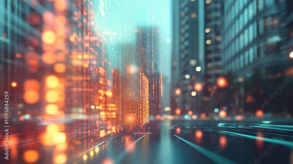 Fototapeta premium Holographic Financial Cityscape Close-Up