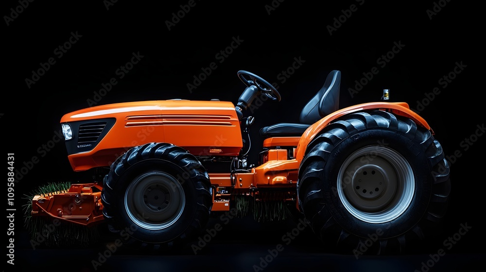 Modern Tractor with Rear-Mounted Mower Attachment Modern Tractor with Rear-Mounted Mower Attachment
