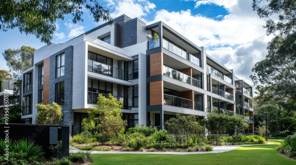 Modern Multi-Story Apartment Bloc in Natural Setting Modern Multi-Story Apartment Bloc in Natural Setting
