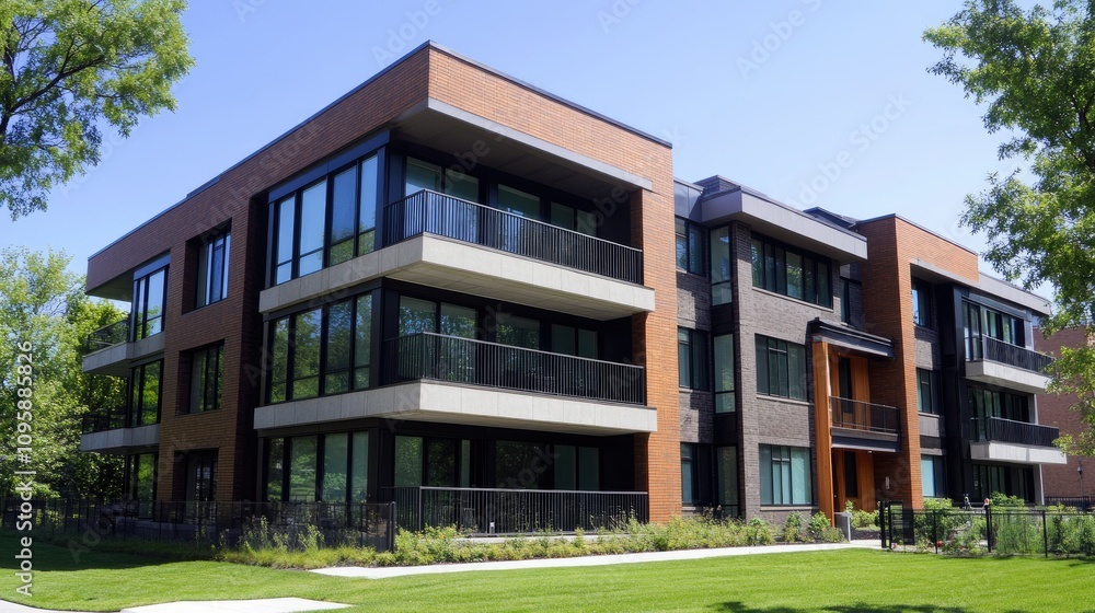 Modern Residential Building with Green Surroundings Modern Residential Building with Green Surroundings