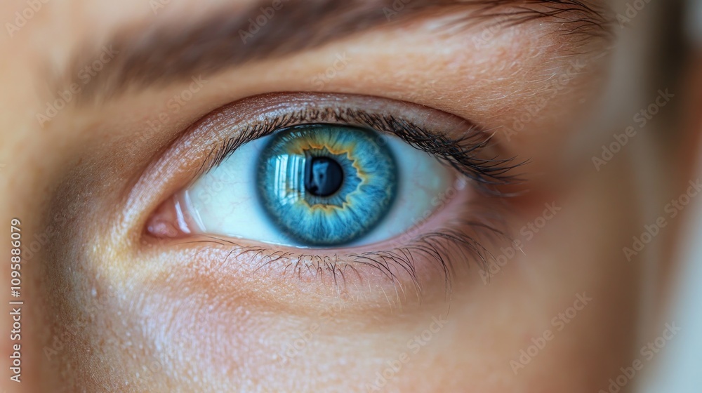 A close-up of a blue eye showcasing detailed iris patterns and reflections. A close-up of a blue eye showcasing detailed iris patterns and reflections.