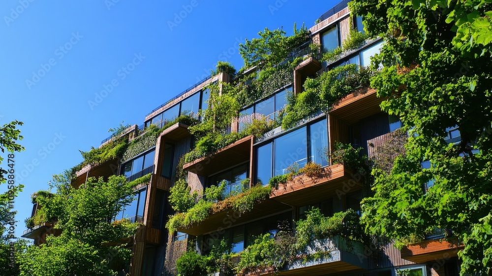Modern European Apartment Building with Greenery Modern European Apartment Building with Greenery