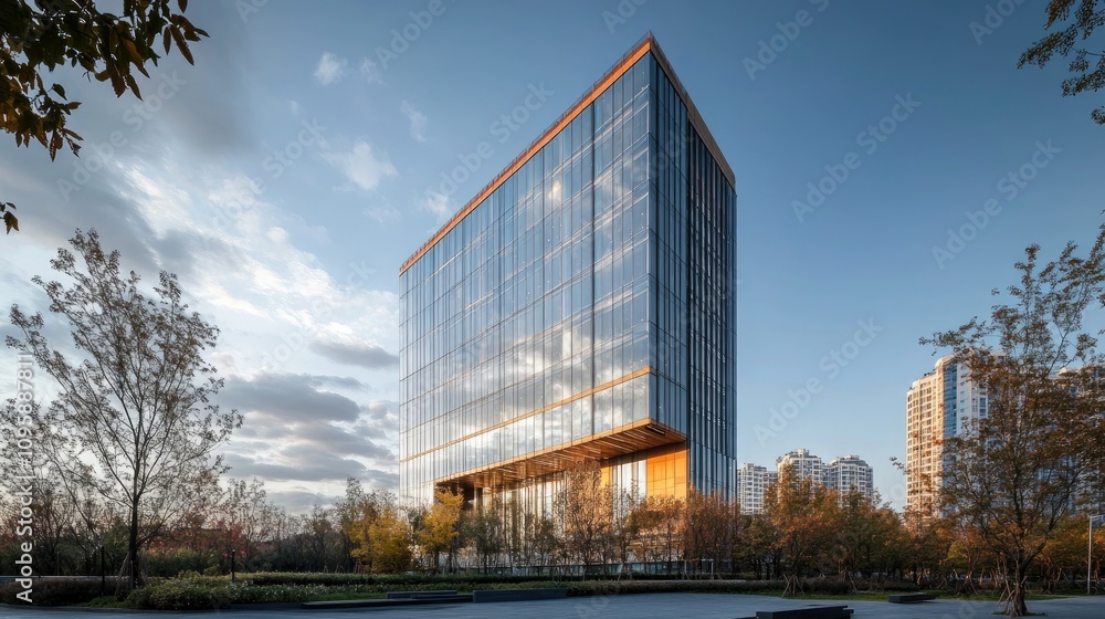 Modern High-Rise Office Building with Stunning Facade Modern High-Rise Office Building with Stunning Facade