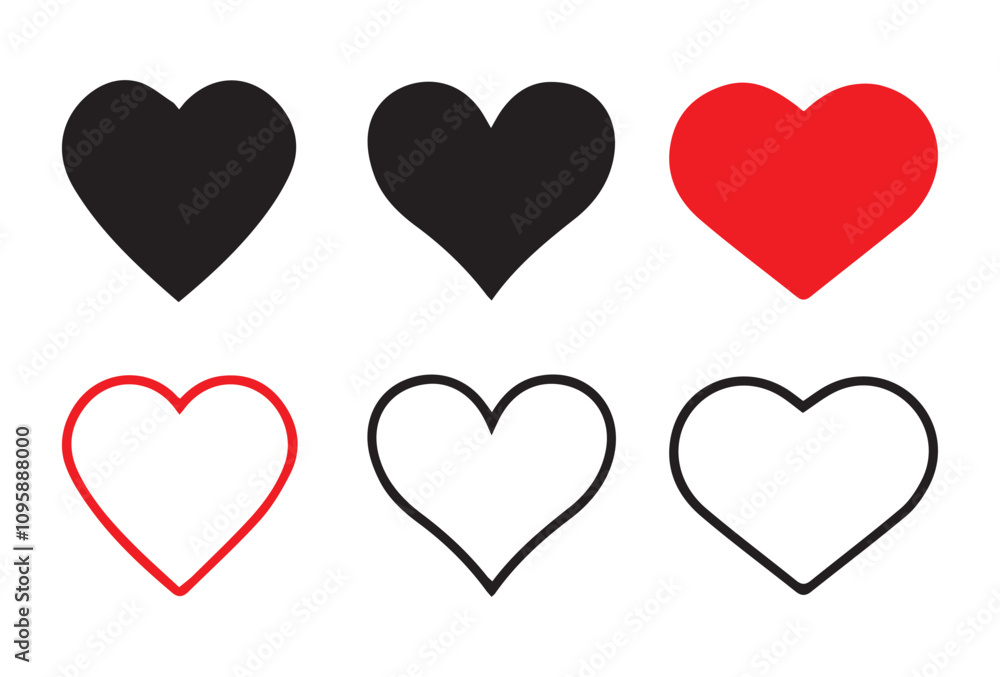 Heart icons set. Red and black Heart icon. Different simple vector hearts and love.vector illustration eps 10 Heart icons set. Red and black Heart icon. Different simple vector hearts and love.vector illustration eps 10