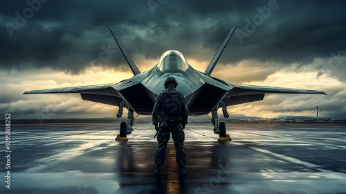 Military Jet Fighter on Runway Illustration photo