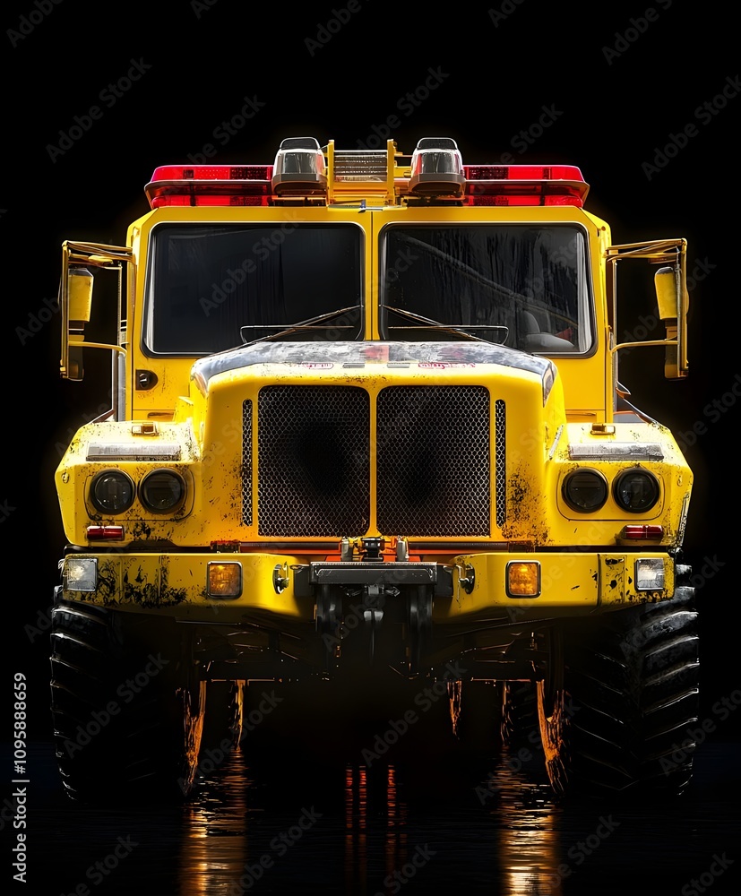 Heavy-duty airport fire truck front view with industrial design Heavy-duty airport fire truck front view with industrial design