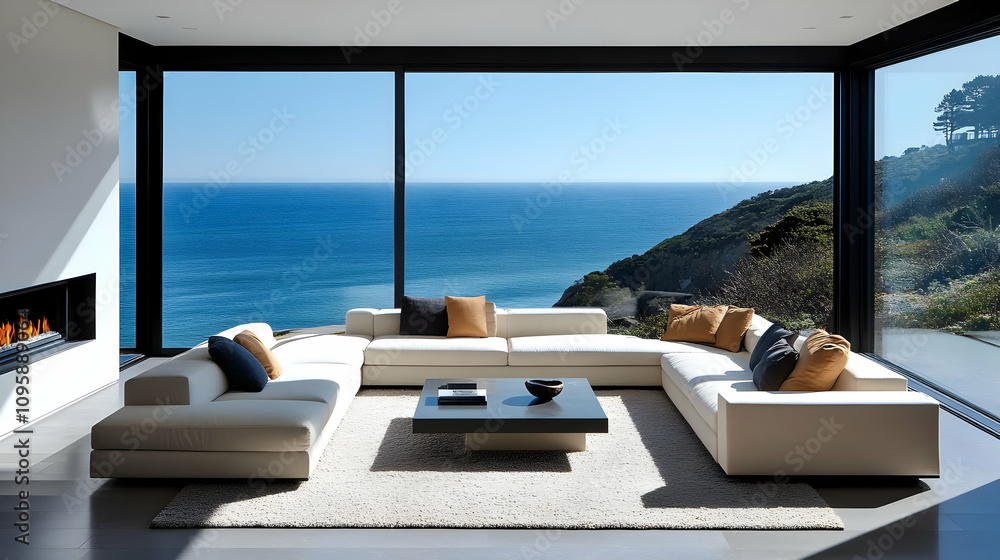 Fototapeta premium Modern Living Room with Ocean View - Photo