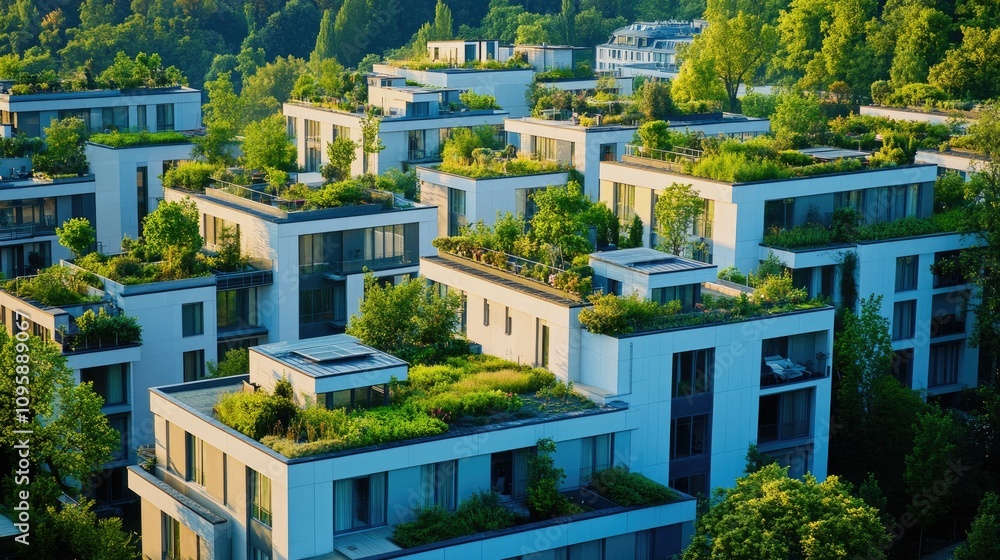 Fototapeta premium Modern Residential Complex with Green Rooftops