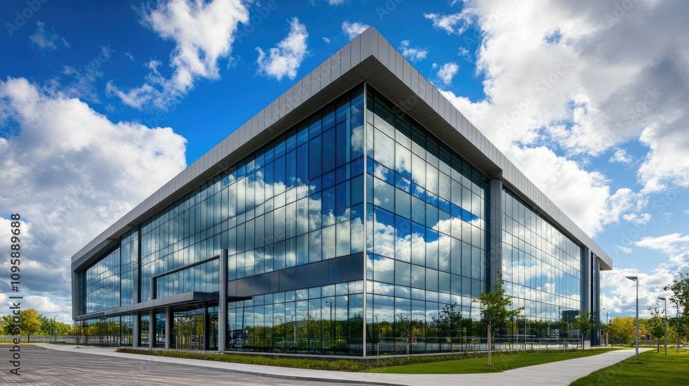 Modern Office Building with Large Glass Windows Modern Office Building with Large Glass Windows