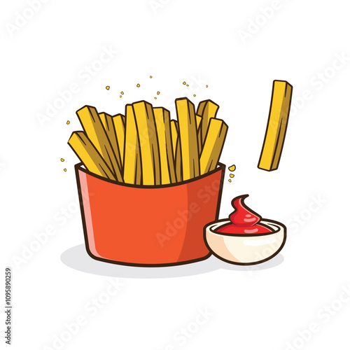 Vector illustration of French fries with ketchup