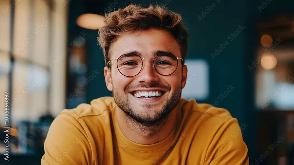 Smiling Man in Glasses Portrait - Realistic Image Smiling Man in Glasses Portrait - Realistic Image