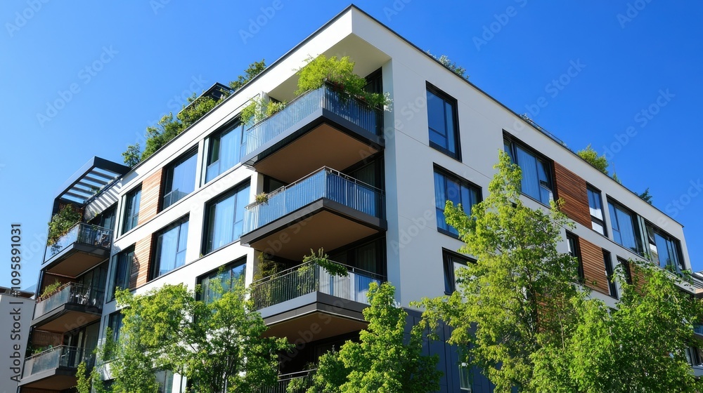 Modern Residential Apartment Building with Balconies Modern Residential Apartment Building with Balconies