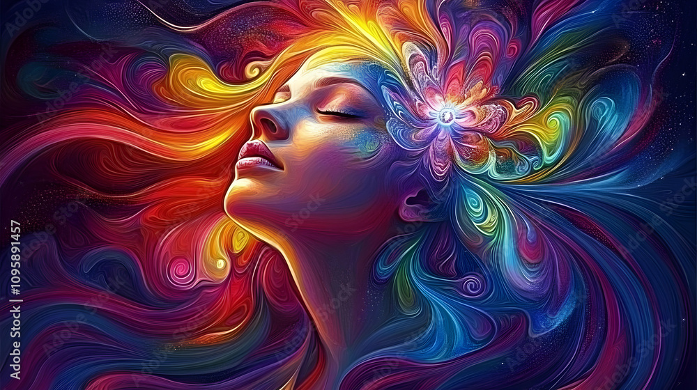 Abstract Illustration of a Woman's Face with Flowers