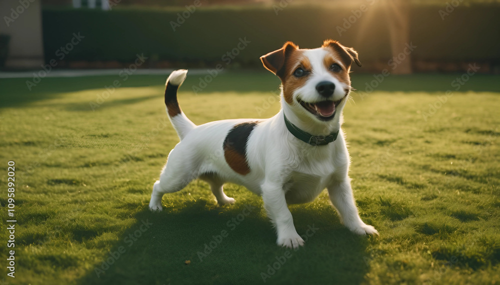 Jack russell terrier dog/ puppy lay down on the floor