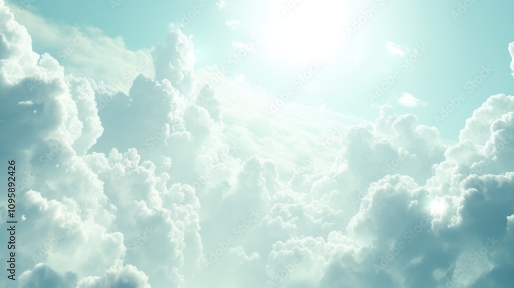 Sky filled with fluffy white clouds on a bright summer day, creating a light and open atmosphere Sky filled with fluffy white clouds on a bright summer day, creating a light and open atmosphere