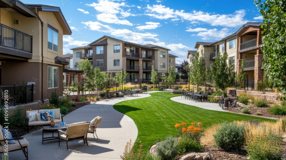 Sunny Exterior View of Apartment Complex Sunny Exterior View of Apartment Complex