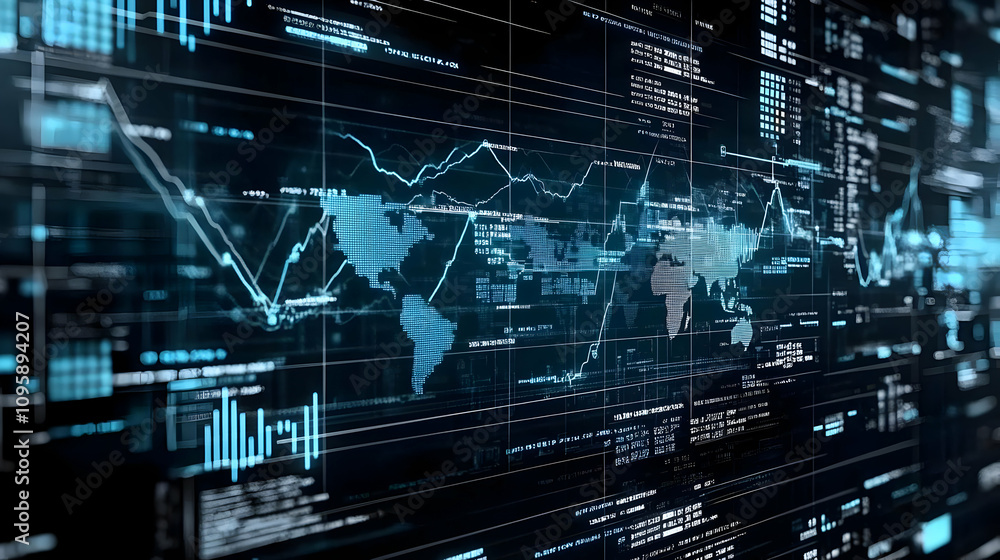 Digital World Map with Data and Graphs - Illustration Digital World Map with Data and Graphs - Illustration