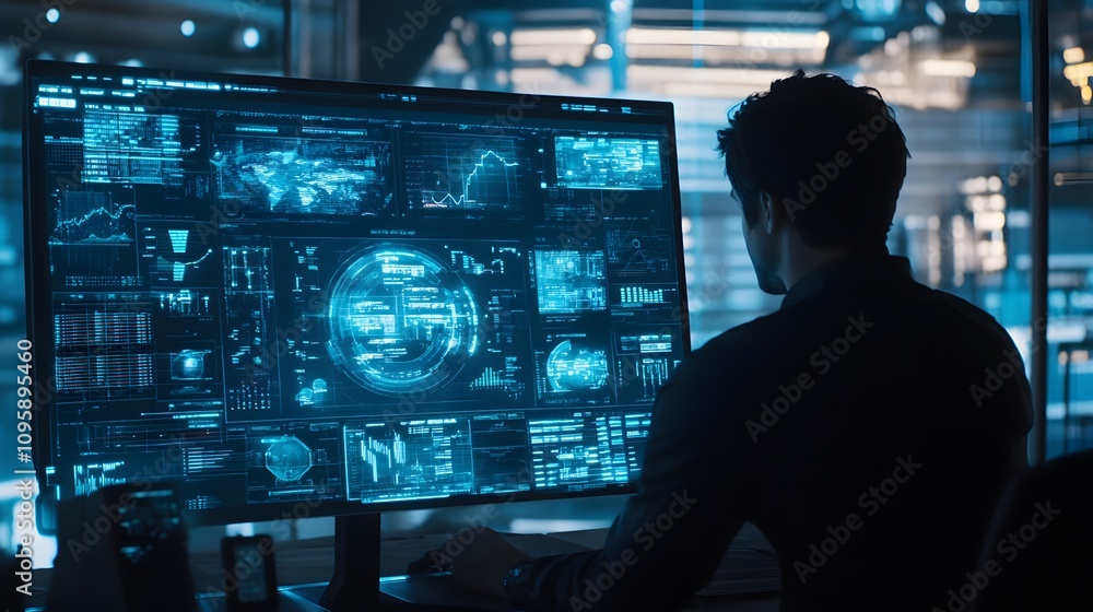 A professional using holographic interfaces to track key performance indicators in a futuristic workspace. 4k resolution, Cinematic Scene A professional using holographic interfaces to track key performance indicators in a futuristic workspace. 4k resolution, Cinematic Scene