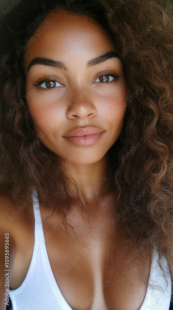 A light-skinned Black woman with long hair extensions posing for the camera glossy skin and shiny lips, wearing an all-black fashion ensemble. brown hair A light-skinned Black woman with long hair extensions posing for the camera glossy skin and shiny lips, wearing an all-black fashion ensemble. brown hair