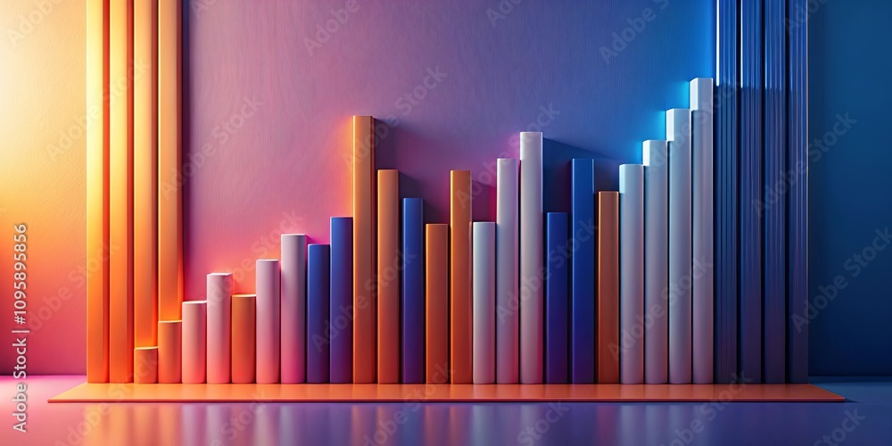 Fototapeta premium Abstract Colorful Cylindrical Bar Graph Ascending in a Gradient Lit Room