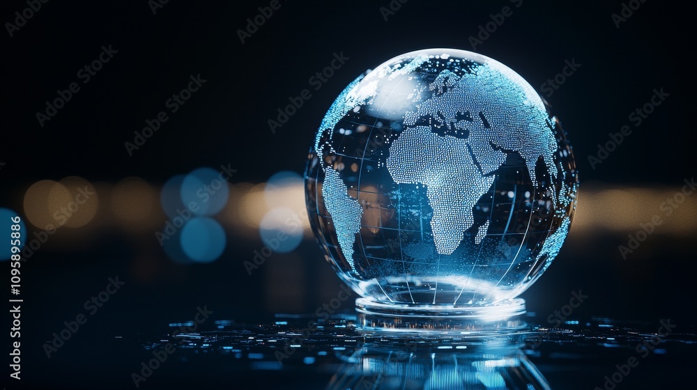 Close-up of a glass Earth globe illuminated by soft ethereal light, abstract representation of the planet, perfect for global unity or environmental ads, fragile and mesmerizing Close-up of a glass Earth globe illuminated by soft ethereal light, abstract representation of the planet, perfect for global unity or environmental ads, fragile and mesmerizing