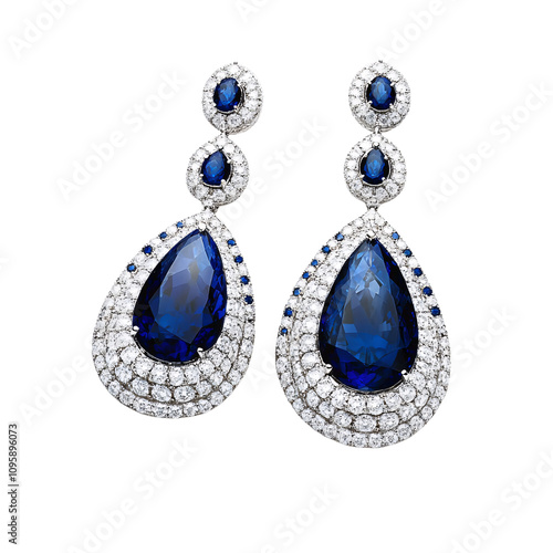 Elegant earrings featuring large blue gemstones surrounded by sparkling diamonds, showcasing a luxurious and sophisticated design.