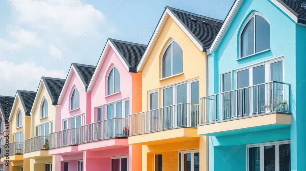 Obraz premium Colorful Modern Suburban Terraced Houses