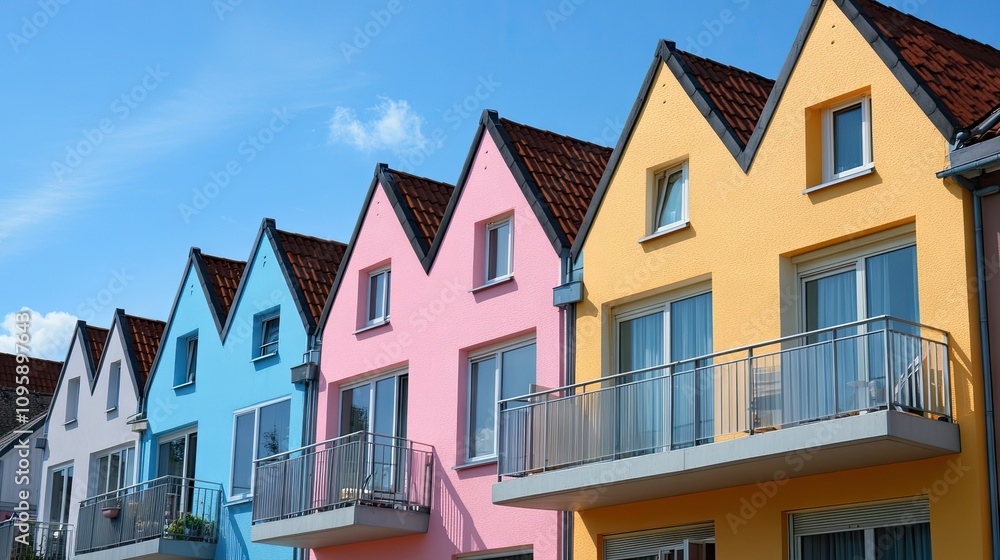 Modern Suburban Terraced Houses in Vibrant Colors Modern Suburban Terraced Houses in Vibrant Colors