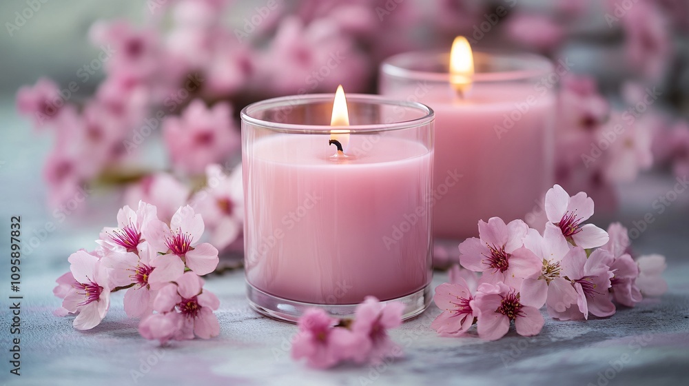 aroma candles with sakura scent,background is full of flowers, aroma candles wallpaper aroma candles with sakura scent,background is full of flowers, aroma candles wallpaper