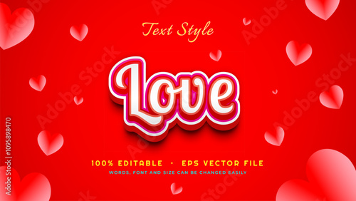 Editable Love Text Effect with floating heart balloons decorations in EPS vector file
