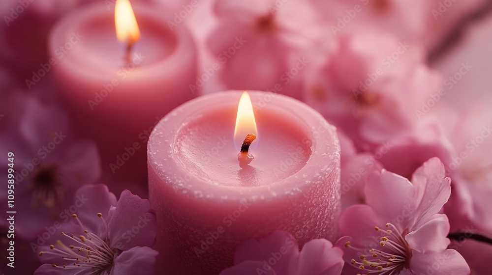 aroma candles with sakura scent,background is full of flowers, aroma candles wallpaper aroma candles with sakura scent,background is full of flowers, aroma candles wallpaper