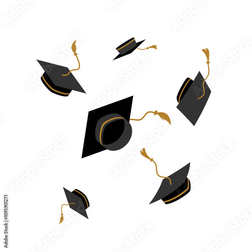 Floating Graduation Caps Illustration