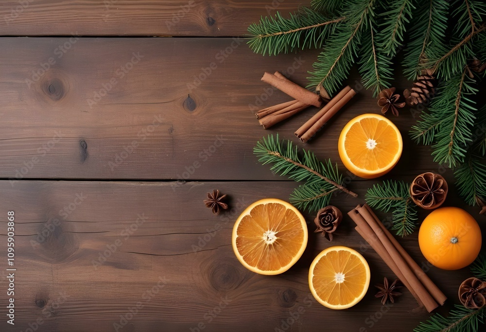 Christmas background with natural elements and wooden texture, perfect for seasonal designs Christmas background with natural elements and wooden texture, perfect for seasonal designs