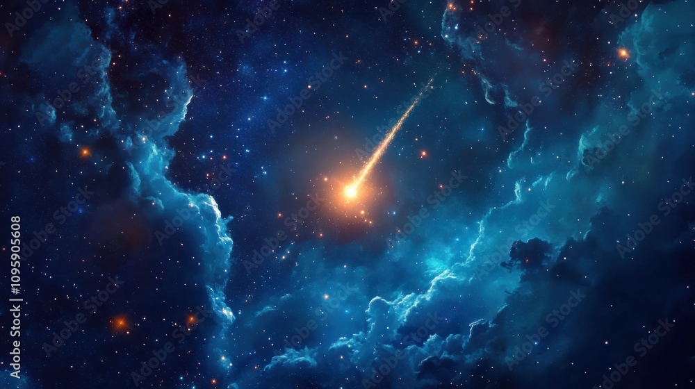 Clear night sky with a comet glowing brightly, surrounded by stars and cosmic wonder Clear night sky with a comet glowing brightly, surrounded by stars and cosmic wonder