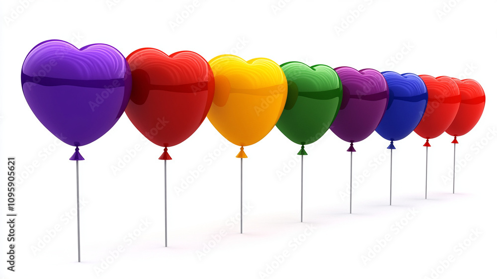 Colorful heart shaped balloons create joyful atmosphere Colorful heart shaped balloons create joyful atmosphere
