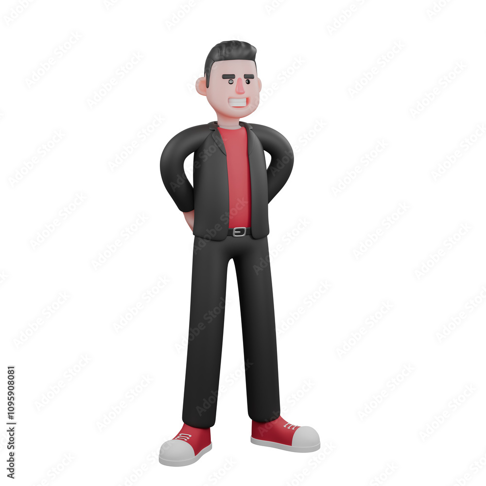 Obraz premium Dance Creator Cartoon in 3D. A male choreographer stands while hiding both his hands behind his body. Choreographer Model