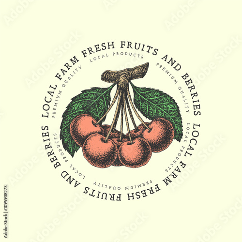 Vintage cherries illustration