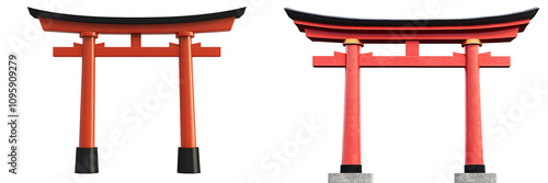 Set of a Japanese torii gate, isolated on a transparent background.
