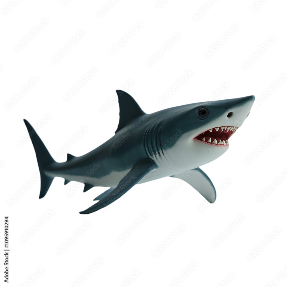Fototapeta premium Underwater Adventure Exploring a Lifelike Shark Model Ocean Depths 3D Illustration Marine Environment Close-Up View Creative Concept for Educational Purposes
