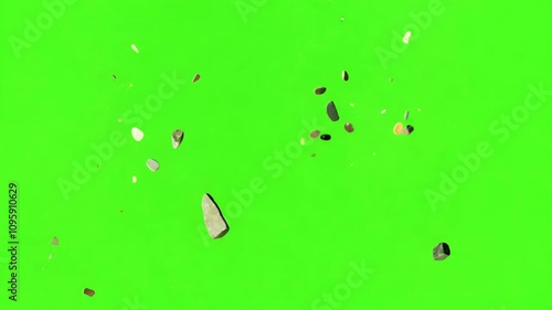 Falling Debris Rocks Isolated on Green Chroma Key Background Loop