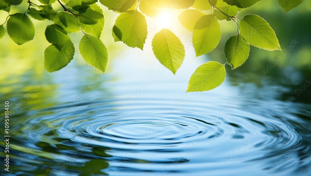 Serene Water Reflection: Tranquil Nature Scene with Ripples and Sunlight Serene Water Reflection: Tranquil Nature Scene with Ripples and Sunlight