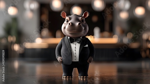 Wallpaper Mural A Charming Baby Hippo in a Tuxedo: Unleashing Whimsical Elegance with a Smug Expression and Style. Snarky Baby Hippo Concept Torontodigital.ca