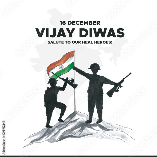 Vijay Diwas. Victory Day. 16 December 1971. Holiday Concept. Template for background with banner, poster and card. Vector illustration. Creative Vector illustration of Vijay Diwas (VICTORY DAY)banner