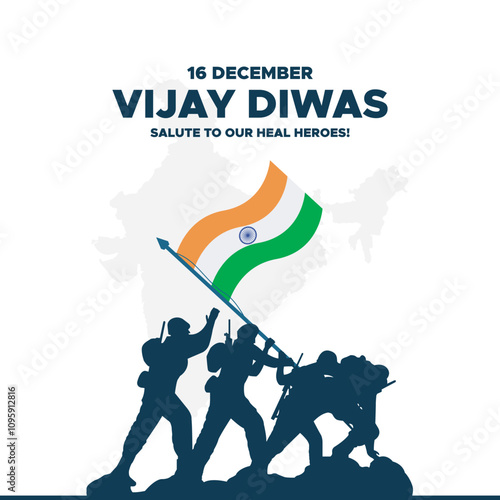 Vijay Diwas. Victory Day. 16 December 1971. Holiday Concept. Template for background with banner, poster and card. Vector illustration. Creative Vector illustration of Vijay Diwas (VICTORY DAY)banner